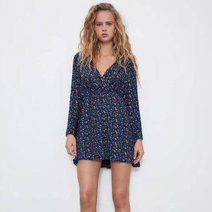 New Zara printed shoulder pad dress